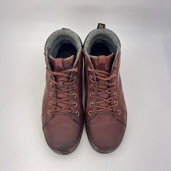 Dr Martens Plaza Bouncing Soles Women Size 8 Mid Top Brown Canvas Ankle Boot - Picture 4 of 12